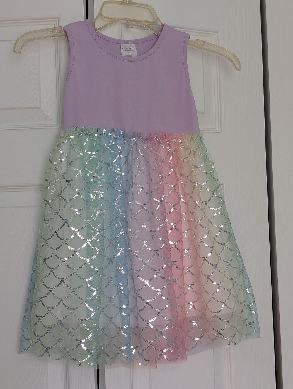 Girls' Lavender Rainbow Sequin Tulle Dress